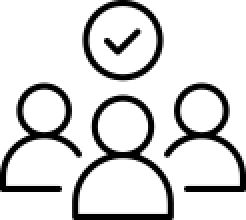 Icon showing three viewers and a play button, representing audience engagement and reach through professional video production