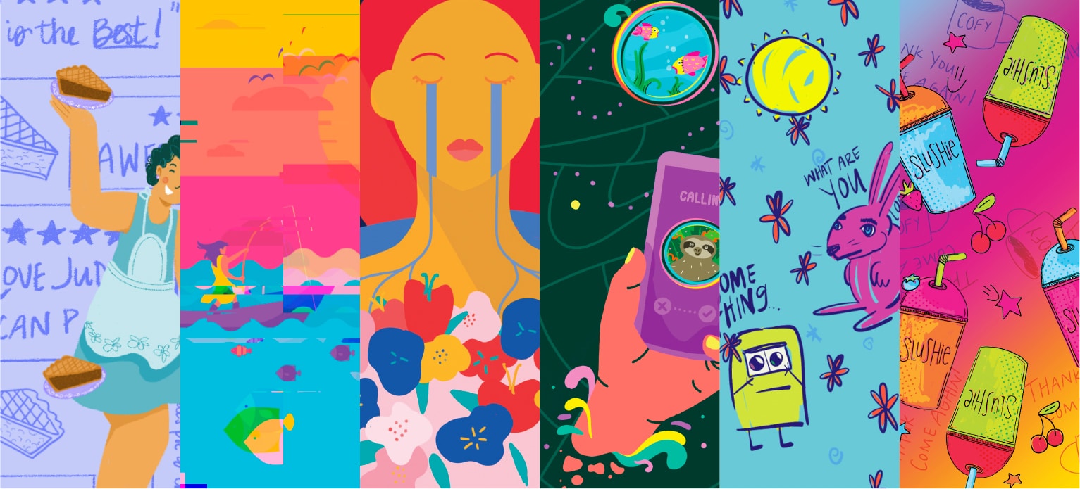 A vibrant digital art collage representing Backflip’s brand development, content strategy, and social media marketing services