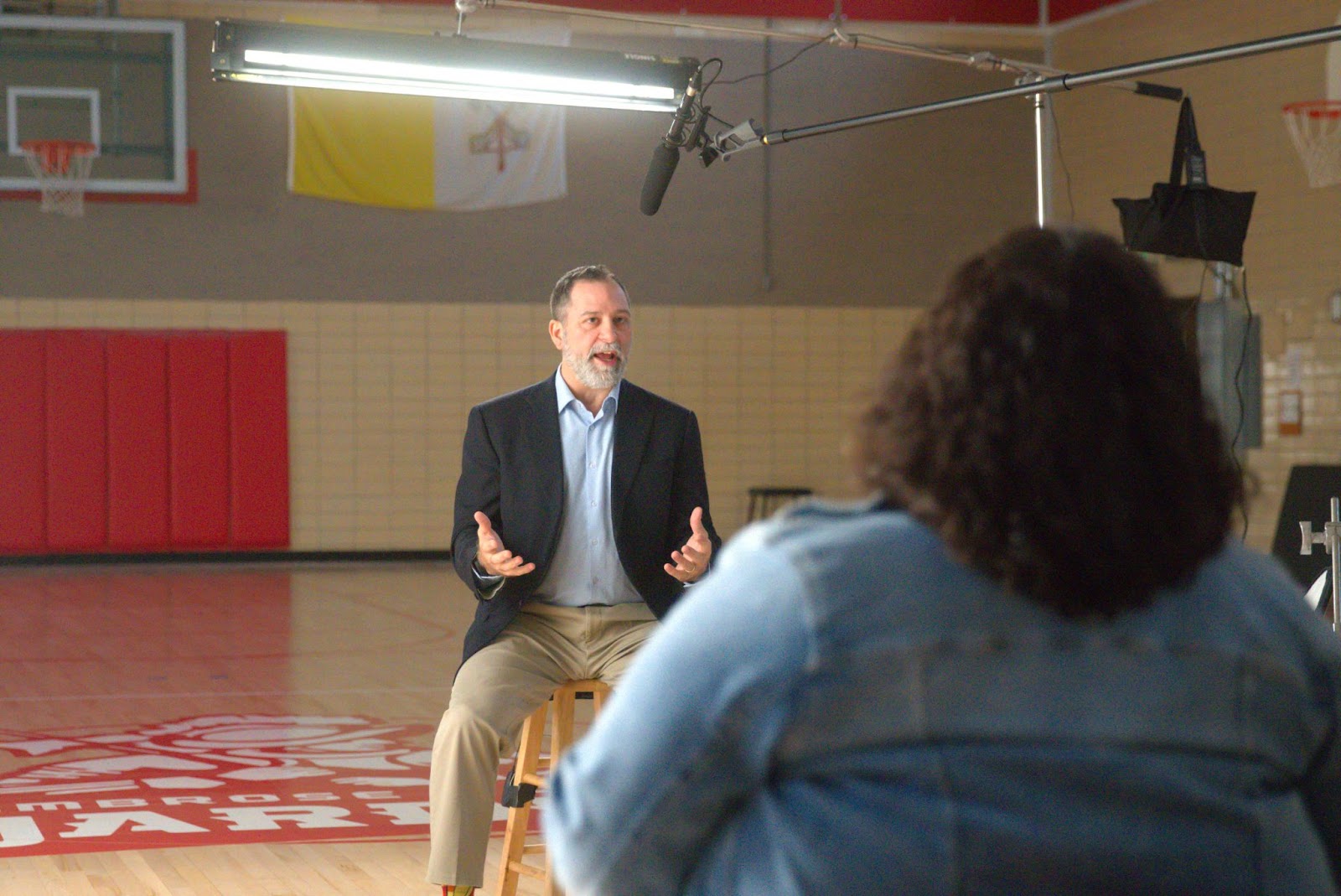 Professional Video Interview Setup in Educational Environment