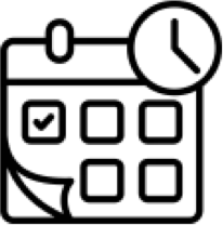 Content calendar with clock and checkmark icon, symbolizing strategic video production planning and scheduling