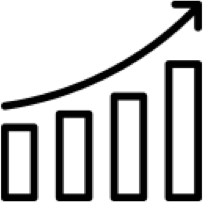 Black bar graph with an upward arrow representing growth in video viewership, ideal for illustrating video production results or marketing success