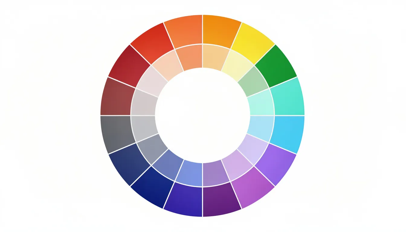 The image features a color wheel arranged in a circle, displaying a spectrum of hues that transition from saturated to desaturated tones. This visual representation serves as a great tool for designers to explore color combinations and create an effective brand color palette that reflects brand identity and resonates with the target audience.